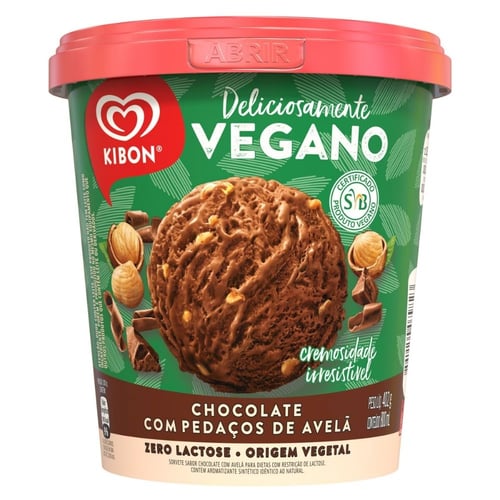 Imagem do produto Sorvete Vegano Kibon Chocolate Com Pedaços De Avelã Zero Lactose 800Ml