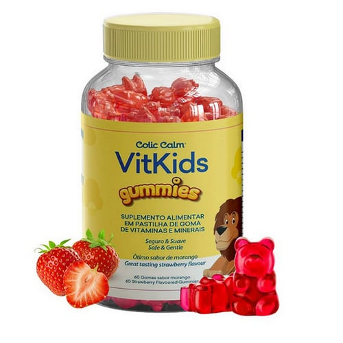 Suplemento Alimentar Vitaminas Vitkids Colic Calm Gummies 60 Gomas Sabor Morango