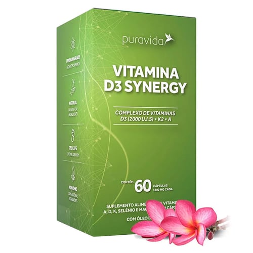 Imagem do produto Synergy Puravida, D3 2.000Ui, K2 Mk7, 60 Cap, Pura Vida