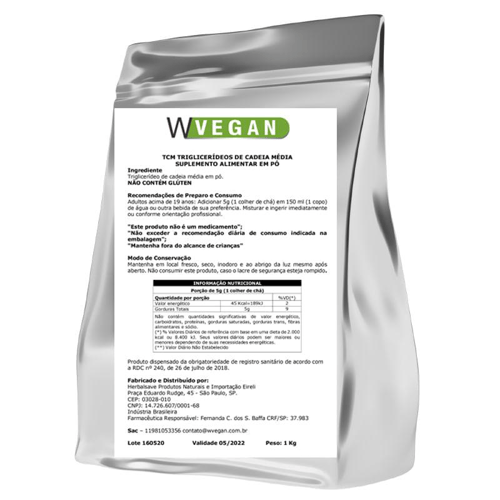 Imagem do produto Tcm Triglicerideos De Cadeia Media 1Kg Embalagem Refil Wvegan