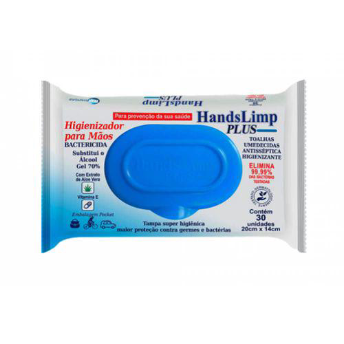 Toalhas Umedecidas Antissépticas Handslimp Plus Tampa Flip Top 30 Unidades