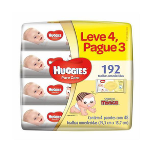 Toalhas Umedecidas Huggies Turma Da Mônica Pure Care 4 X 48Un. Leve 4 Pague 3