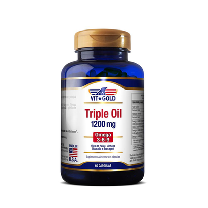 Imagem do produto Triple Oil 1200Mg Ômega 3 E 6 Óleo De Peixe, Linhaça E Boragem Vitgold 60 Cápsulas