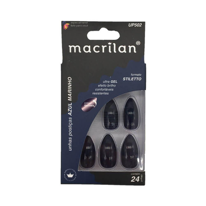Imagem do produto Unhas Postiças Macrilan Stiletto Azul Marinho Com 24 Unidades