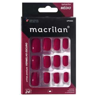 Imagem do produto Unhas Postiças Vermelho Escuro Medio 24 Peças Macrilan