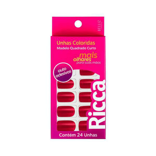 Imagem do produto Unhas Ricca Autoadesivas Vermelho Bordo 24