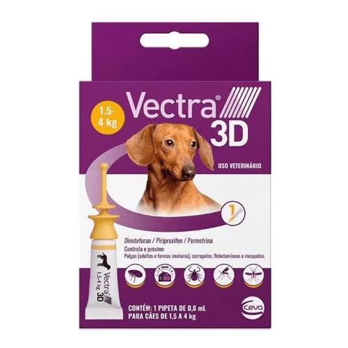 Vectra 3D Cão De 1,5 A 4Kg 1 Pipeta 0,8 Ml