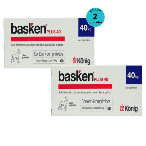Vermífugo Basken Plus 40 P/ Cães E Gatos 1 Comp. Para Cada 10Kg Cx C/ 4 Comp. Kit C/ 2