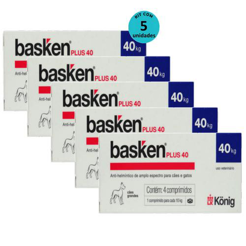 Vermífugo Basken Plus 40 P/ Cães E Gatos 1 Comp. Para Cada 10Kg Cx C/ 4 Comp. Kit C/ 5