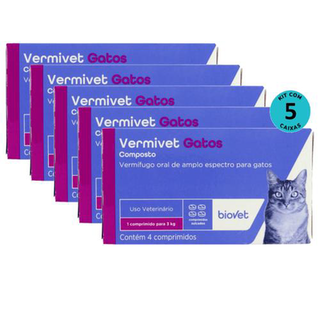 Vermífugo Para Gatos Vermivet 300Mg C/ 4 Comprimidos Kit C/ 5 Caixas