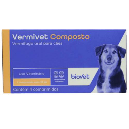 Vermífugo Vermivet Composto Biovet 600Mg C/ 4 Comprimidos