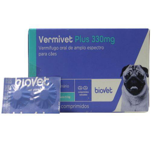 Vermífugo Vermivet Plus 330Mg C/ 2 Comprimidos P/ Cães Biovet