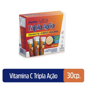Vitamina C 1G Imune Tripla Ação Vita 30 Comprimidos Efervescentes