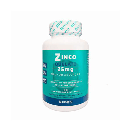 Zinco Quelato 25Mg Divina Pharma Com 30 Comprimidos Revestidos